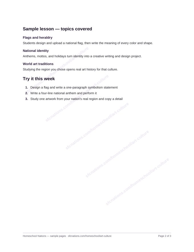 Art & Culture homeschool curriculum sample page 2