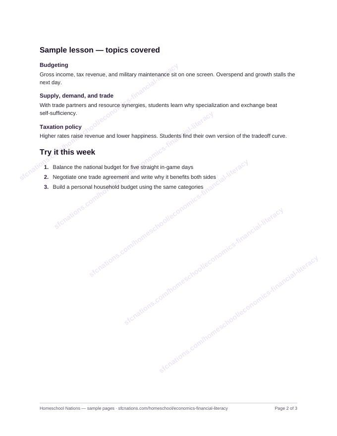 Economics & Financial Literacy homeschool curriculum sample page 2
