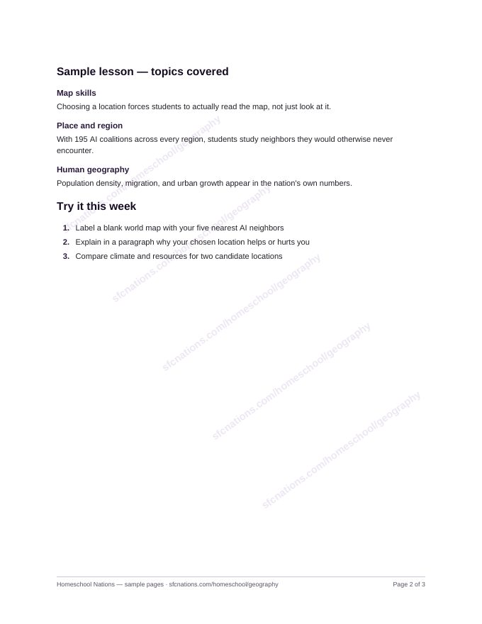 Geography homeschool curriculum sample page 2