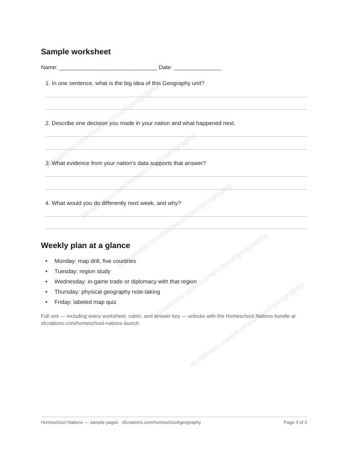 Geography homeschool curriculum sample page 3