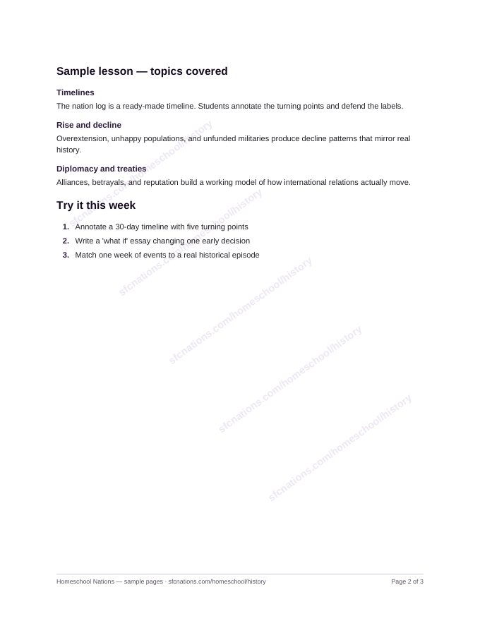 History homeschool curriculum sample page 2