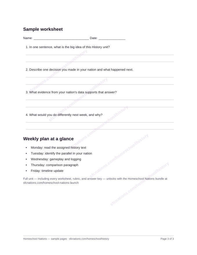 History homeschool curriculum sample page 3