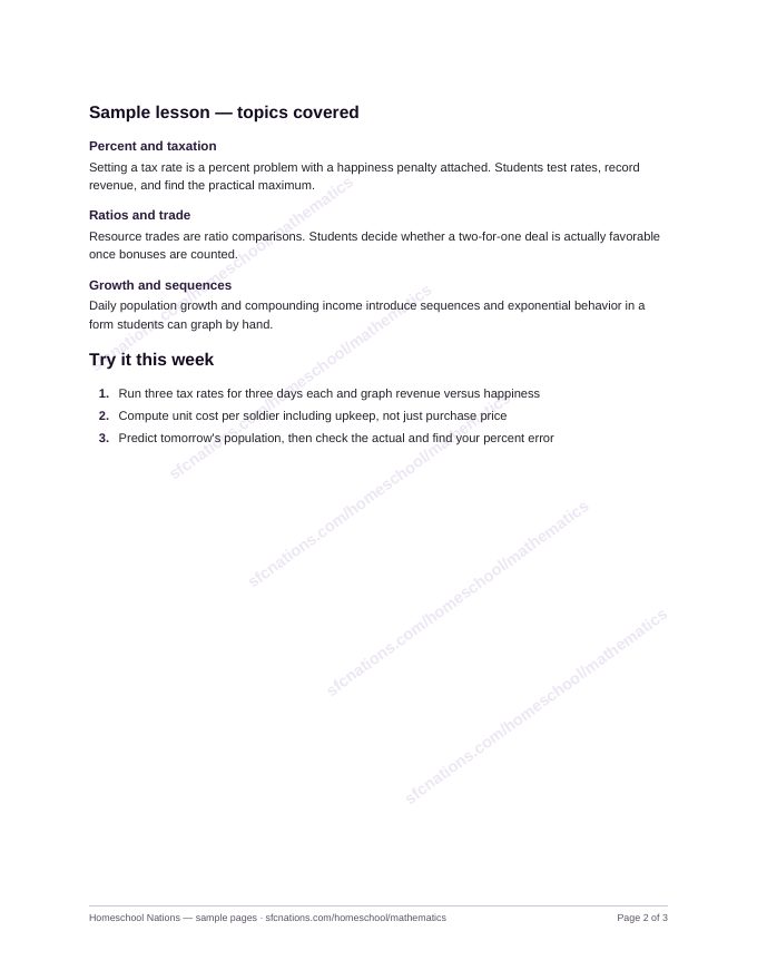 Mathematics homeschool curriculum sample page 2