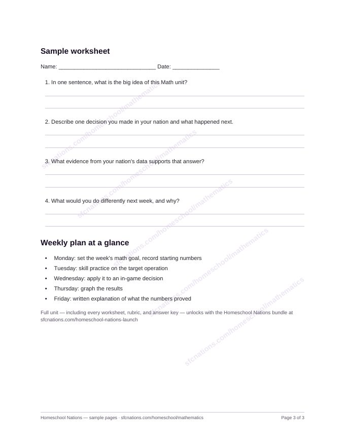 Mathematics homeschool curriculum sample page 3
