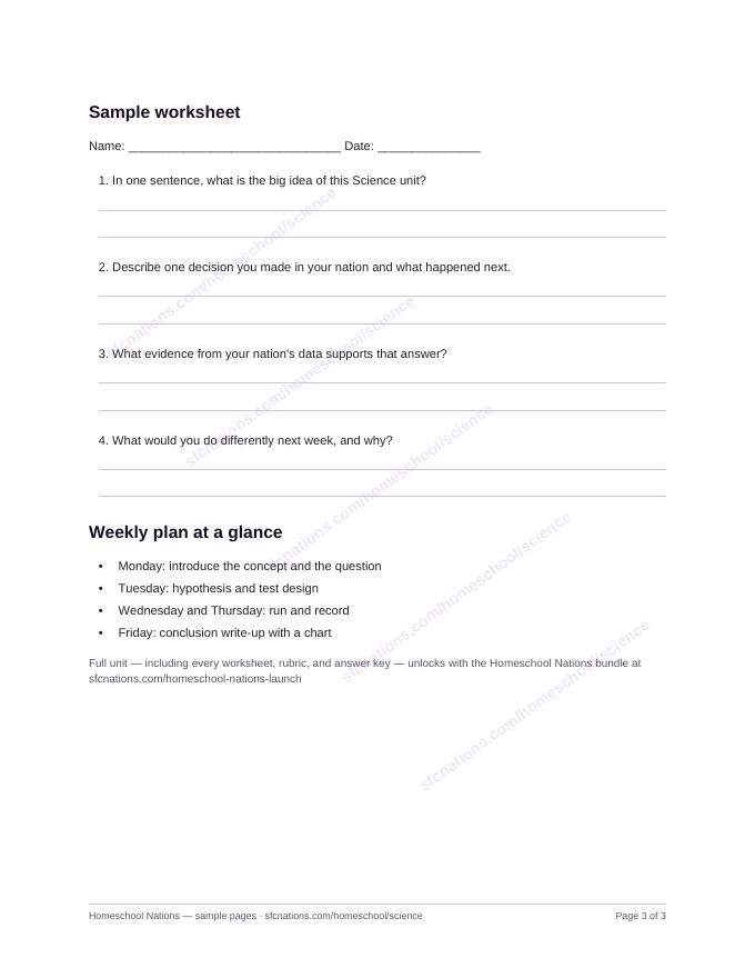 Science homeschool curriculum sample page 3