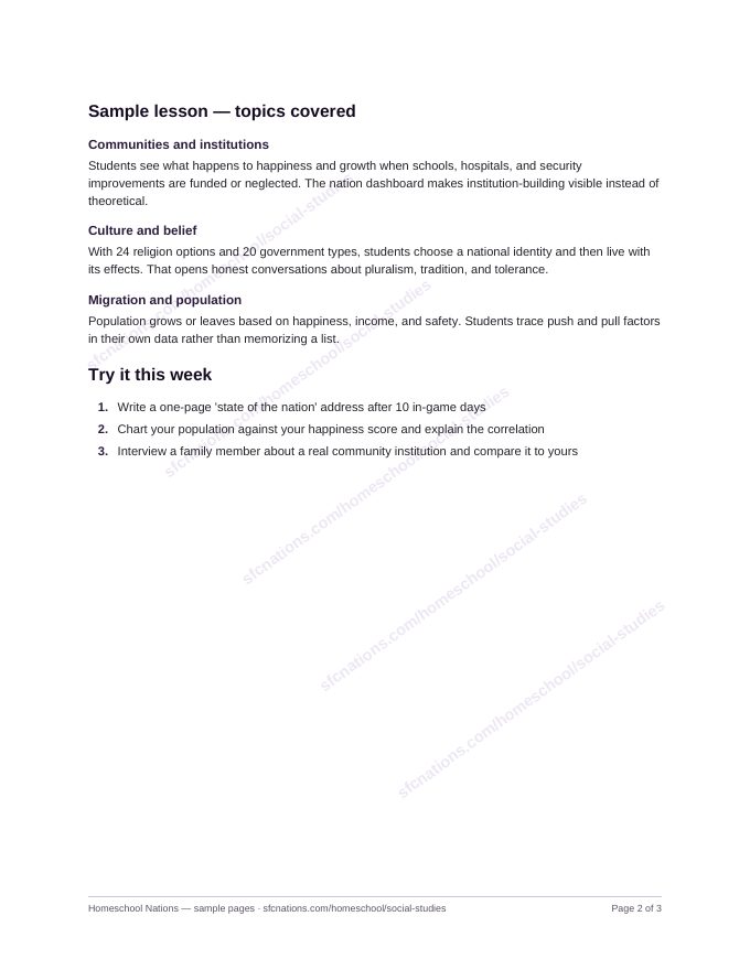Social Studies homeschool curriculum sample page 2