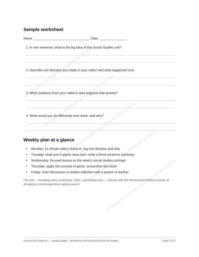 Social Studies homeschool curriculum sample page 3