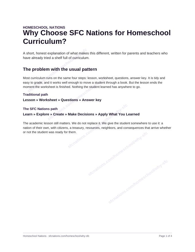 Why choose SFC Nations for homeschool curriculum, PDF page 1